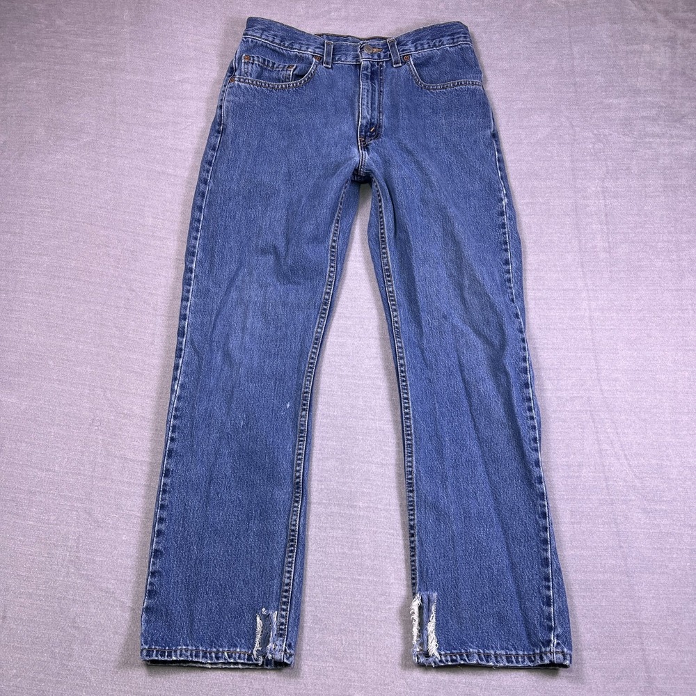 Levi's 505 Unisex Blue Regular Fit Frayed Hem Straight Leg Denim Jeans Sz 32x30